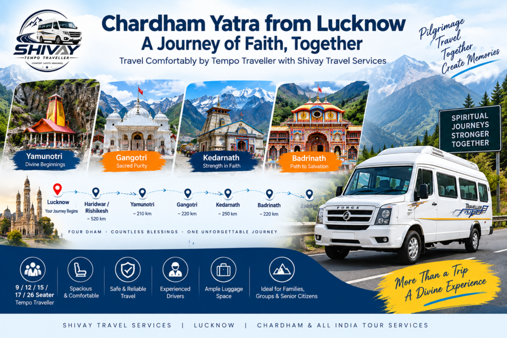 Chardham Yatra from Lucknow by Tempo Traveller route covering Yamunotri, Gangotri, Kedarnath and Badrinath
